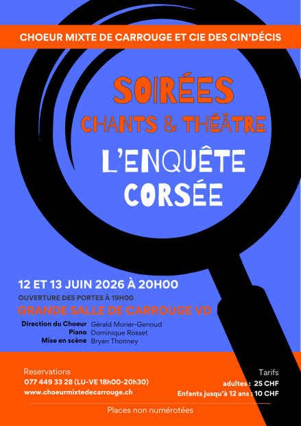 Affiche « Soirées, Chants & Théâtre » — Chœur mixte de Carrouge